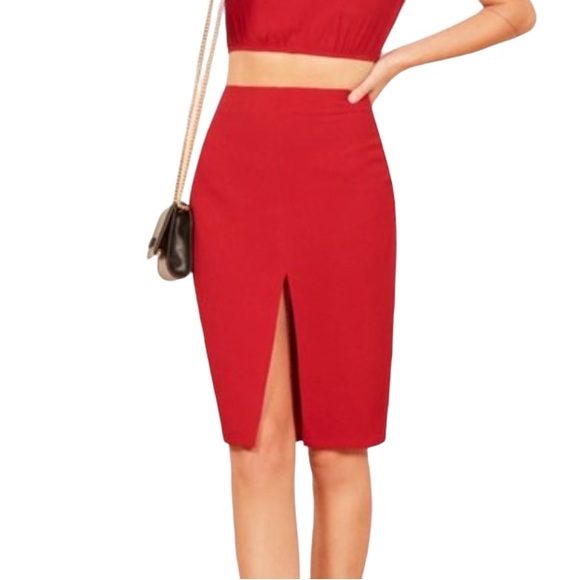 Reformation Skirts Reformation Allora Slit Pencil Skirt In Lipstick